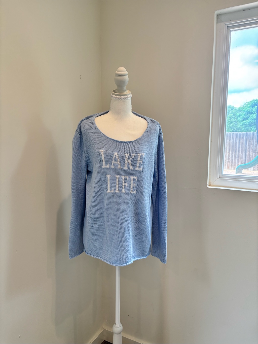 Miracle Sky Blue Resortwear 'Lake Life' Knit Sweatshirt For Women